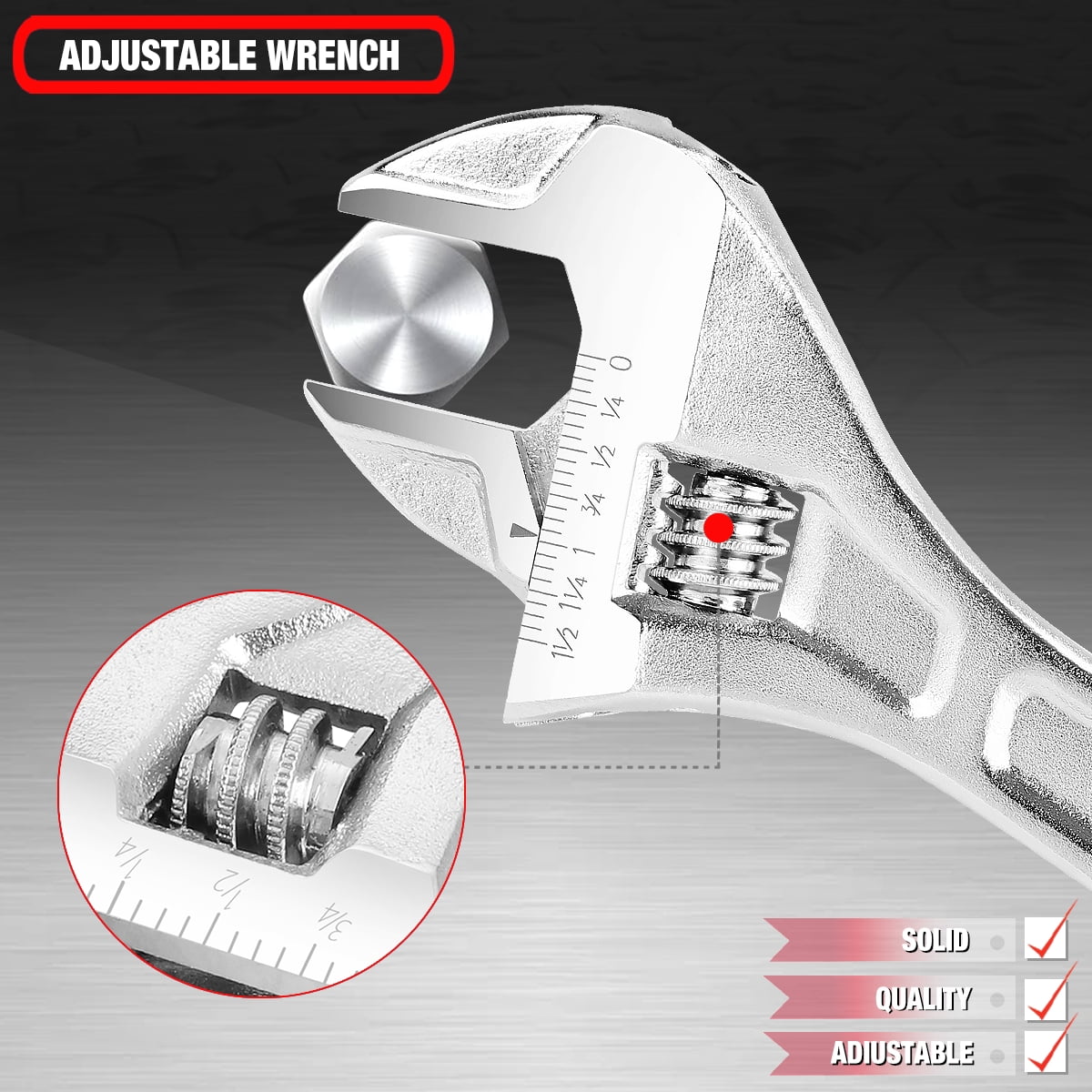 1 Pair Adjustable Wrench Spanner - 8 & 12 Inch, Vanadium Steel Automotive Repair Tool w/ Four-Sided Jaws