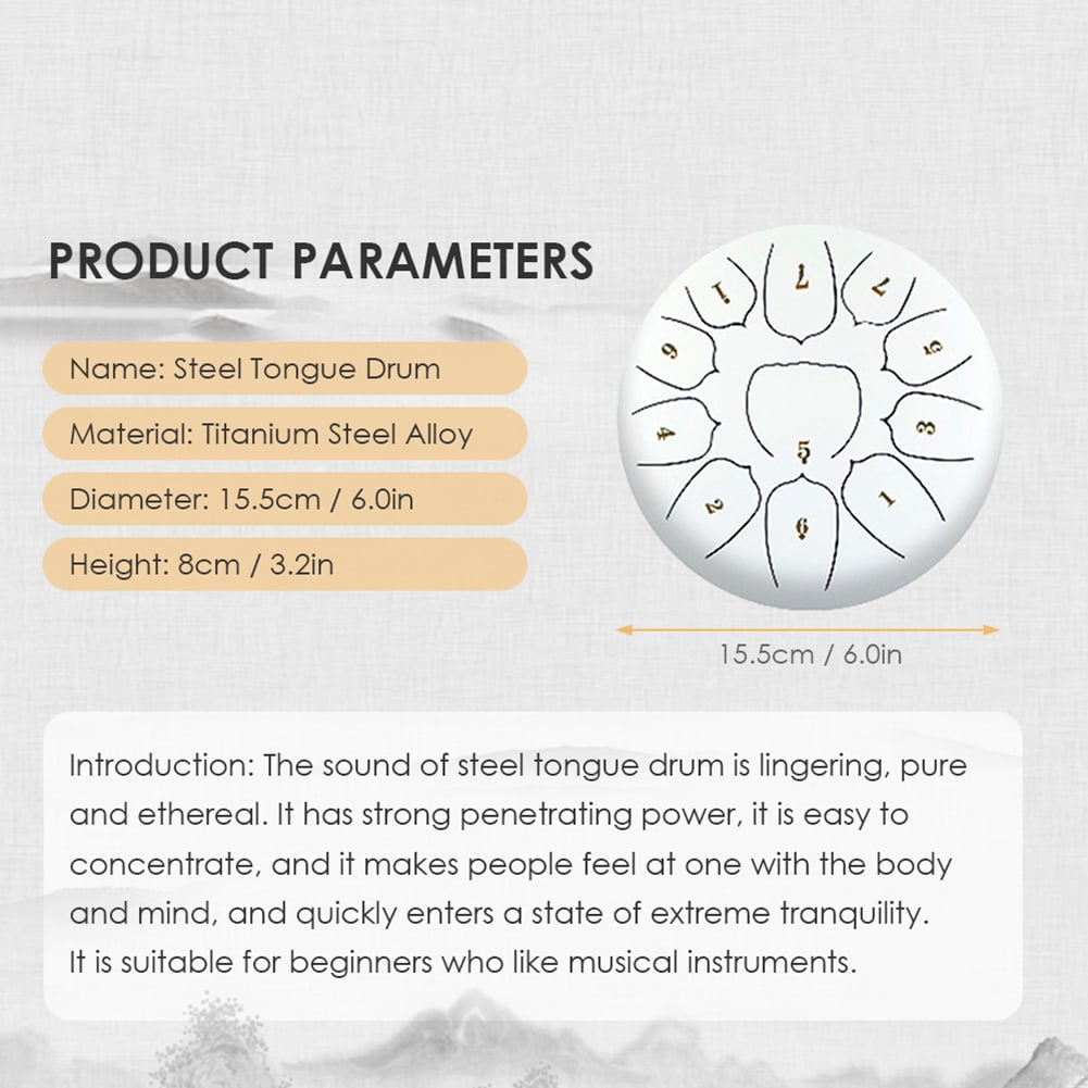 6 Inch 11 Tone Steel Tongue Drum Hand Pan Drum Drumstick Percussion Music Instrument Tambourine Drum Accessories-D,Red