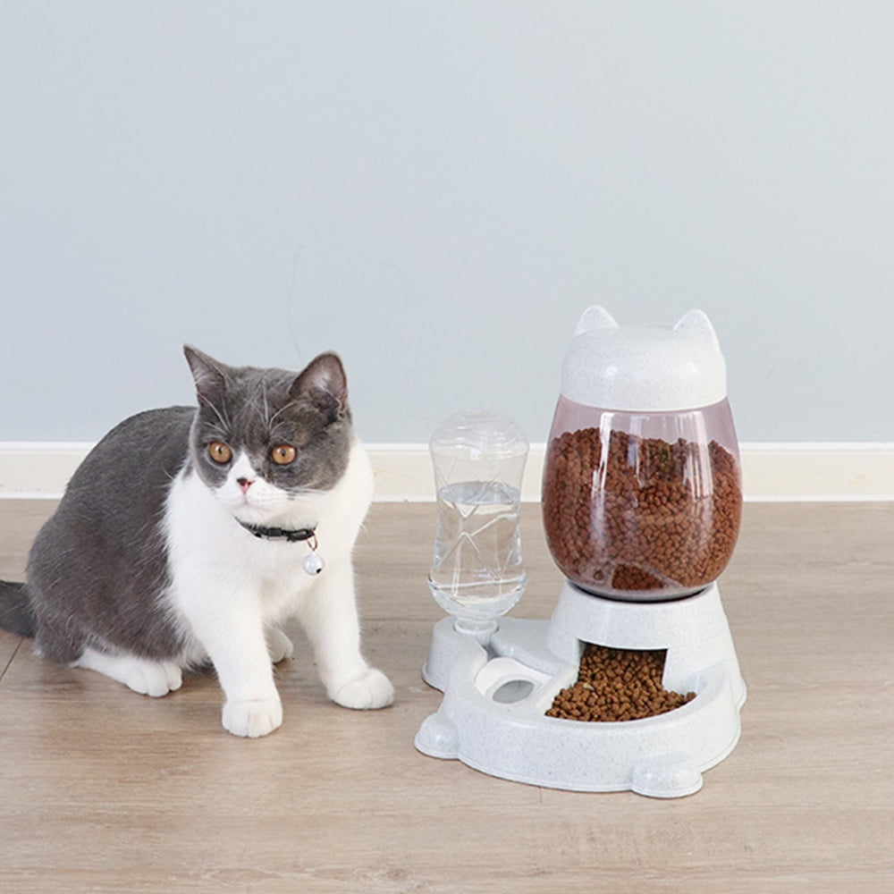 Birdsexy 2 in 1 Automatic Feeder Pet Stuff Dog Cat Drinking Bowl For Pets Water Drinking Feeder Storage Continuous Food Feeder for Pet Cat Dog - Gray
