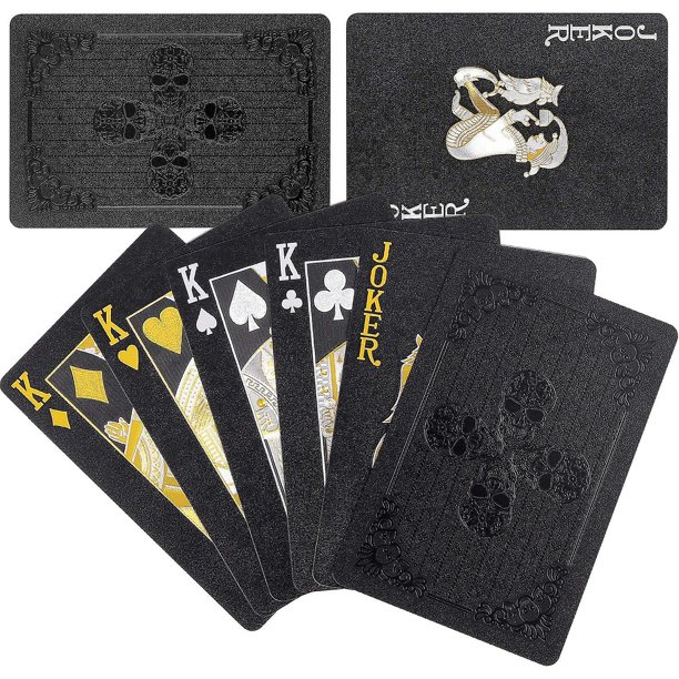 Naipes de póquer de lámina negra, baraja de cartas impermeable con caja de regalo, uso para fiestas y juegos