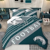 Feelyou Modern Rugby Football Bedding Comforter Set, Cartoon Soccer Helmet Twin Comforter Sets, Teal Grey Abstract Stripes Reversible Bedding Set, Ultra Soft Bedroom Decor, 2-Piece