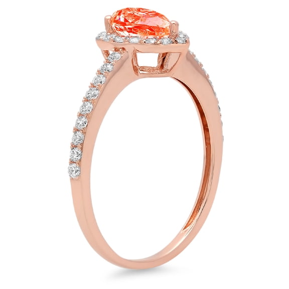 0.755 ct Pear Cut Simulated Red Diamond Halo Engagement Ring for Women in 18K Rose Gold