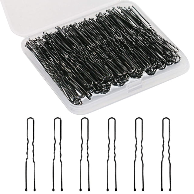 Horquillas para el cabello en forma de U, 130 horquillas para moño para mujer, con caja de almacenamiento, (2,4 pulgadas), (negro)