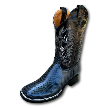 

GadwallAR Men s Exotic Pattern Western Cowboy Slip-On Square Toe Boots in Leather-Alex Series in Caiman & Python Styling Snake Blk 9