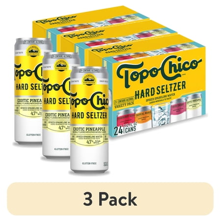 (3 pack) Topo Chico Hard Seltzer Variety Pack , 24 Pack, 12 fl oz Aluminum Cans, 4.7% ABV