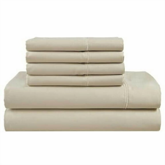 Hotel Signature 800 Thread Count Cotton 6-Piece Sheet Set Queen Beige