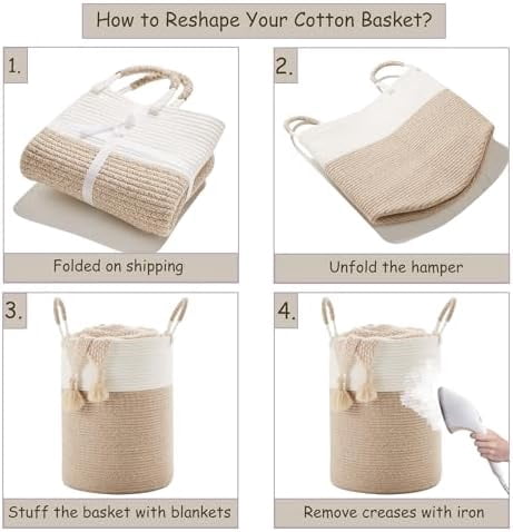 60L Hamper Laundry Basket Tall Woven Clothes Hamper for Baby Girls Nursery Kids Cotton Rope Blanket Basket in Living Room Bathroom Bedroom Brown 15Dx20H inches Large