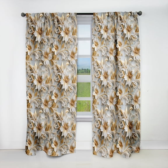 Designart "Regal Serenity In Gold And White" Marble Blackout Curtain Single Panel