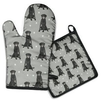 Black Labrador Kitchen Oven Mitt and Pot Holder Sets 2 Pcs for Baking, Cooking and Grilling, Heat Resistant Up To 392 °F