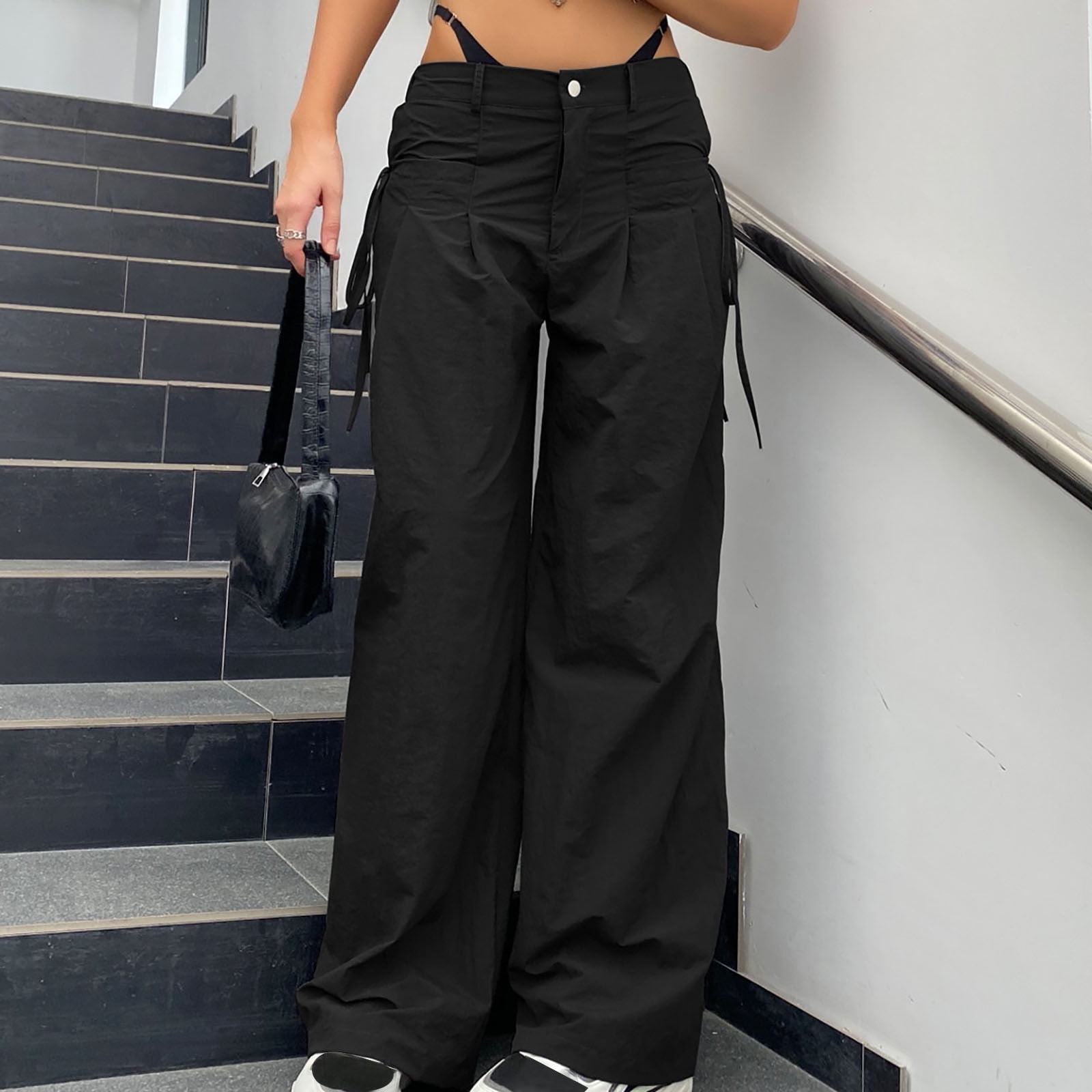 Low Design Plus Y2K Pants Multi Overalls With Running Street Trendy SELONE Sports Women Pockets Fashion Everyday Style Workout for Sense Low Athletic Pants Pant Waist Rise Black Wear Long Size Cargo