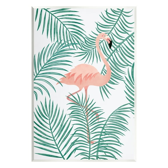 Stupell Flamingo Perched Tropical Palm Leaves Landscape Painting Wall Plaque Unframed Art Print Wall Art