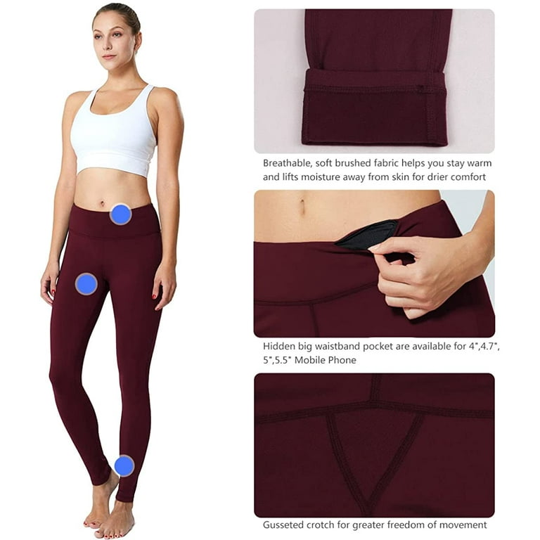 Fleece Lined Leggings Women Winter Thermal Insulated Leggings High Waist  Workout Yoga Pants with Pockets 