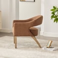 thumbnail image 4 of Accent Chair, PU Leather Upholstered Armchair, PAPROOS Barrel Open Back Reading Armchair, Modern Accent Chair with Weathered Solid Wood Legs for Living Room Bedroom, Club, Brown, 4 of 9