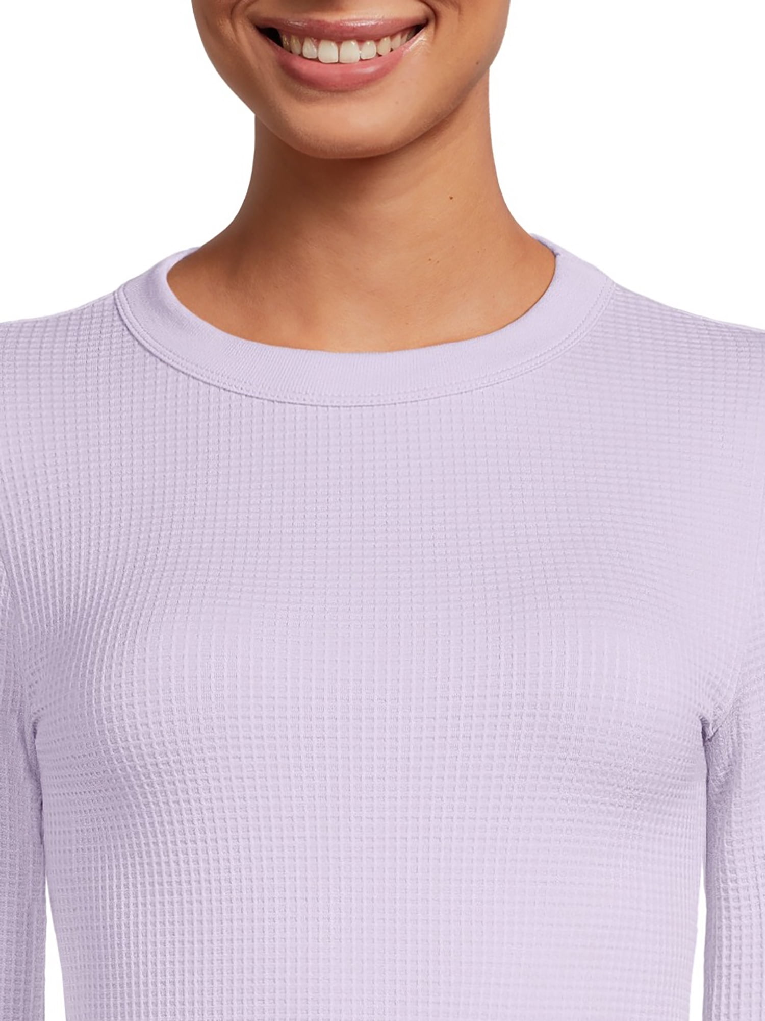 No Boundaries Juniors’ Crewneck Waffle Tee with Long Sleeves, Sizes XS-XXL