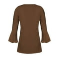 thumbnail image 3 of Womens Collared V Neck 3/4 Sleeve Shirts Solid Color Casual Tops Loose Blouses (S-3XL), 3 of 4