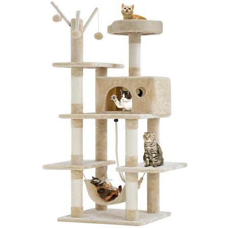Cat Tree Tower Condo Playground Cage Kitten Multi-level 56 inches Activity Center Play House Medium Scratching Post Furniture Plush Perches with