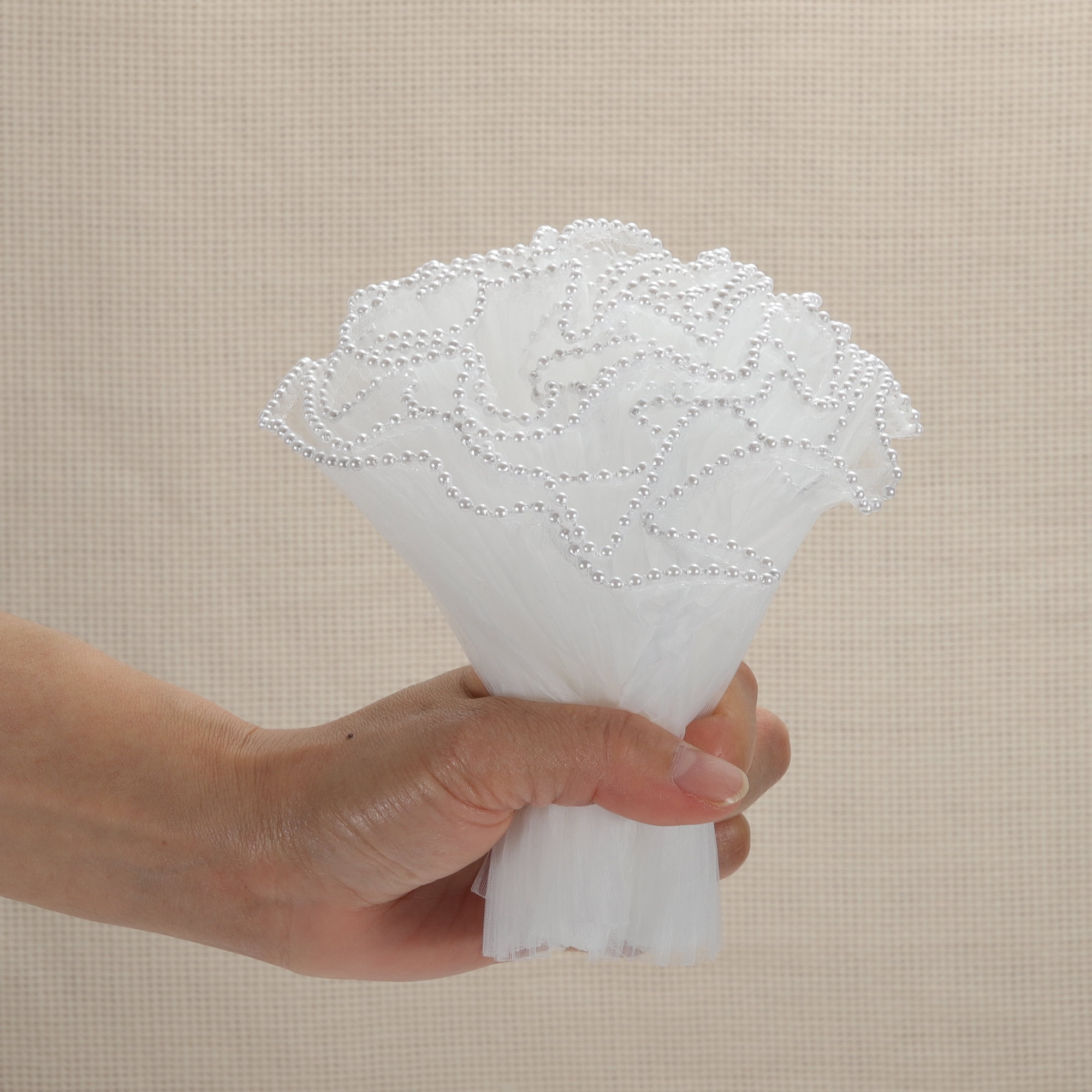 Unique Bargains Faux Pearl Edge Wrinkled Flower Wrap for All Occasions White