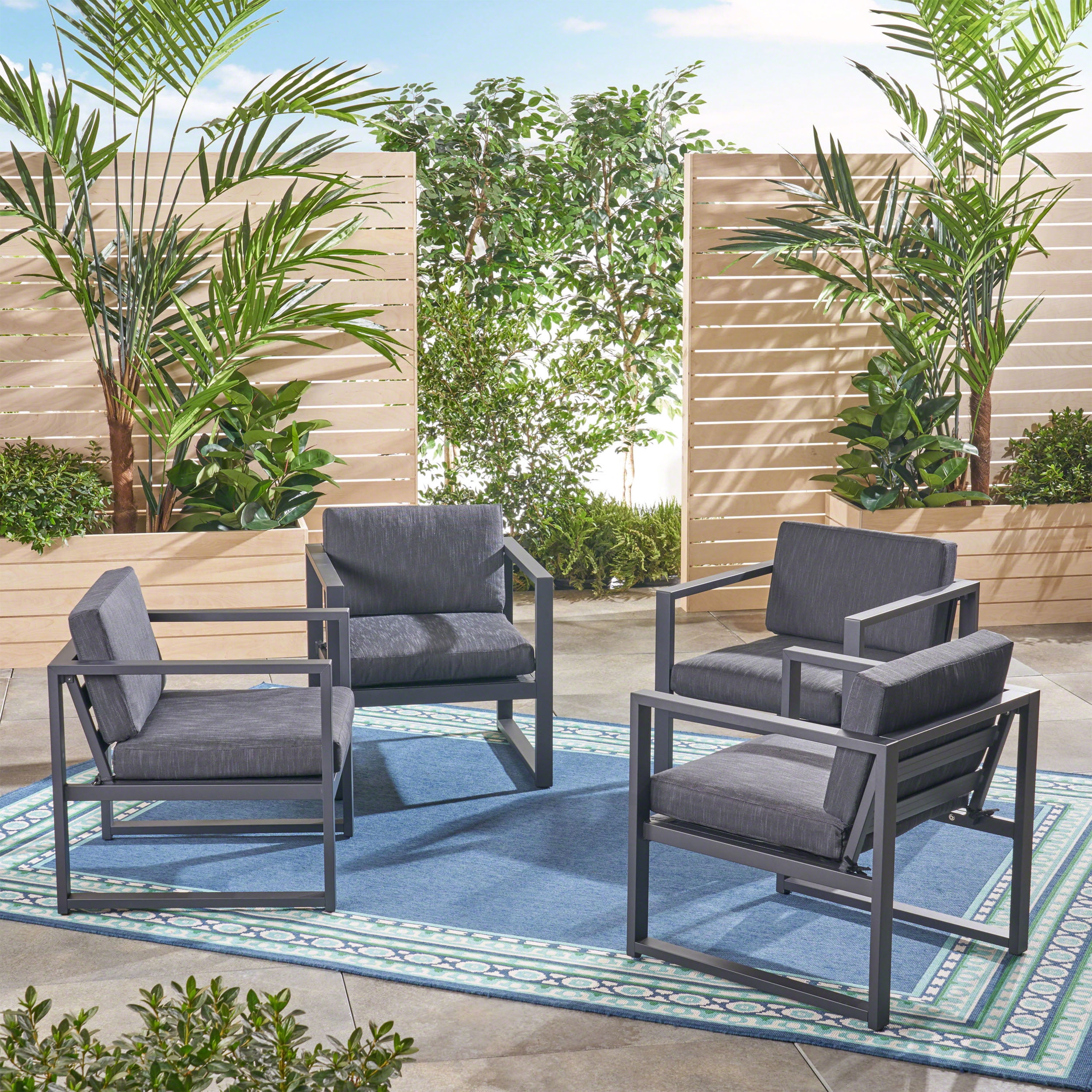 Noble House Navan Outdoor Aluminum Club Chairs (Set of 4)Gray