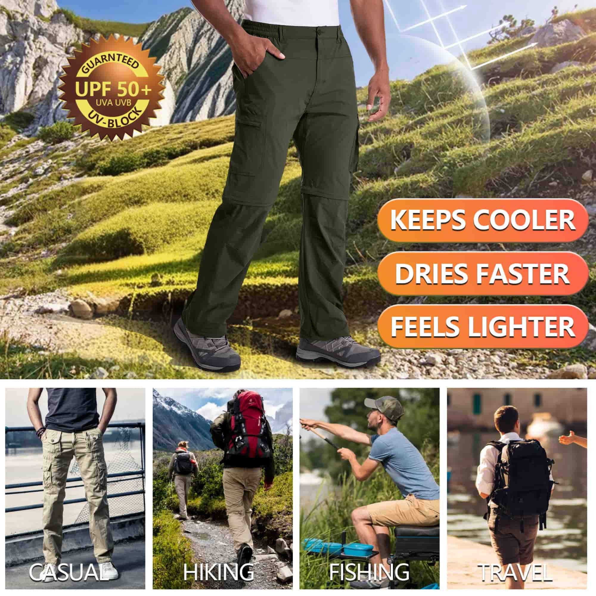 FEN AI Mens Hiking Pants Convertible Quick Dry Lightweight Zip Off Outdoor Fishing Travel Safari Cargo Pants Casual Trousers