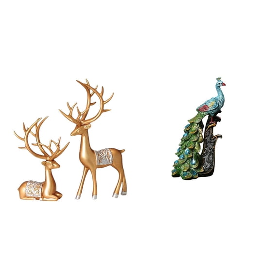 CarpNettore European Reindeer and Peacock Animal Sculpture Collection Elegant Tabletop Ornament for Bedroom Office Living Room Bookshelf Home Decoration