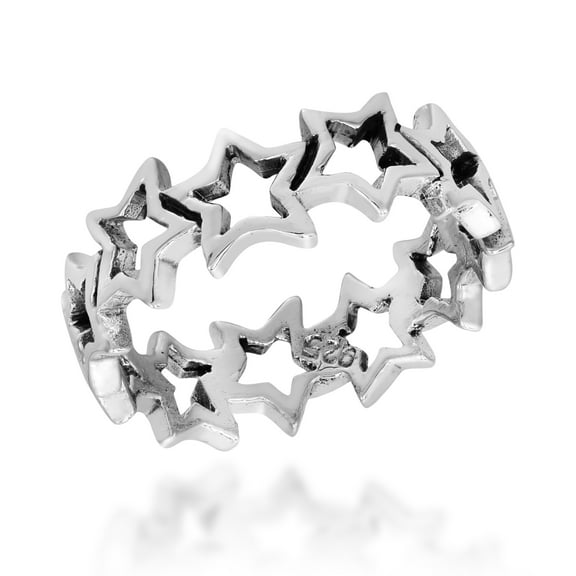 Amazing Linked Sterling Silver Stars Wrap-Around Ring - 8