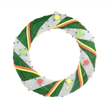 Northlight 18" Prelit Green/White Candy Striped Sisal Christmas Wreath - Clear Lights