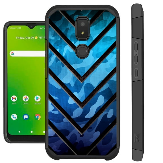 Compatible with Cricket Icon 3 | Cricket Splendor | AT&T Motivate 2 | AT&T Motivate 3; Hybrid Fusion Guard Phone Case Cover (Metal V Blue Print)