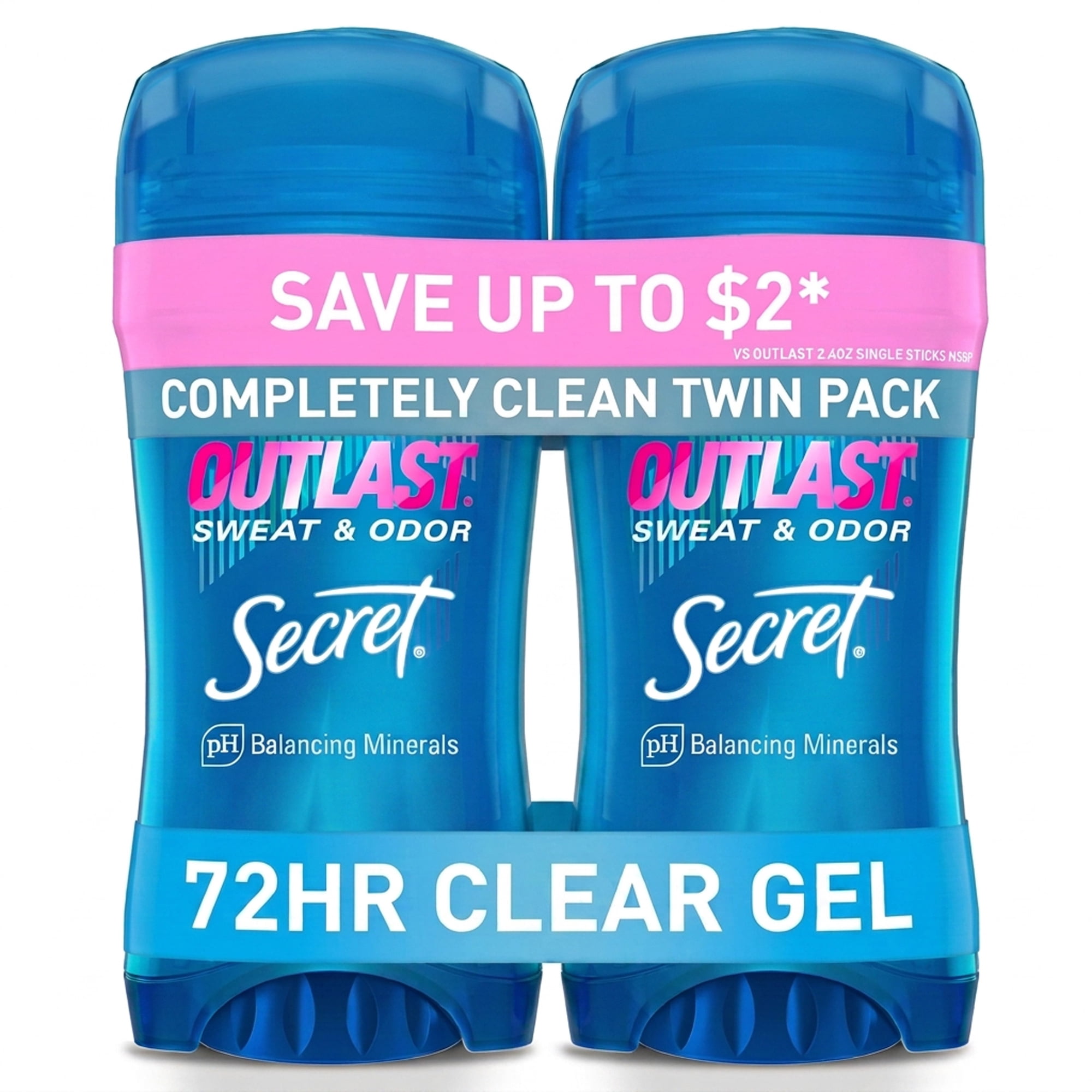 Secret Outlast Antiperspirant Deodorant for Women, Clear Gel, Completely Clean, 2.6 oz Each, Twin Pack