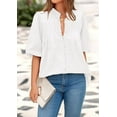 thumbnail image 3 of PRETTYGARDEN Women's Summer Short Lantern Sleeve Tops Loose Fit Button Down Shirt Casual Pleated V Neck Blouses, 3 of 7