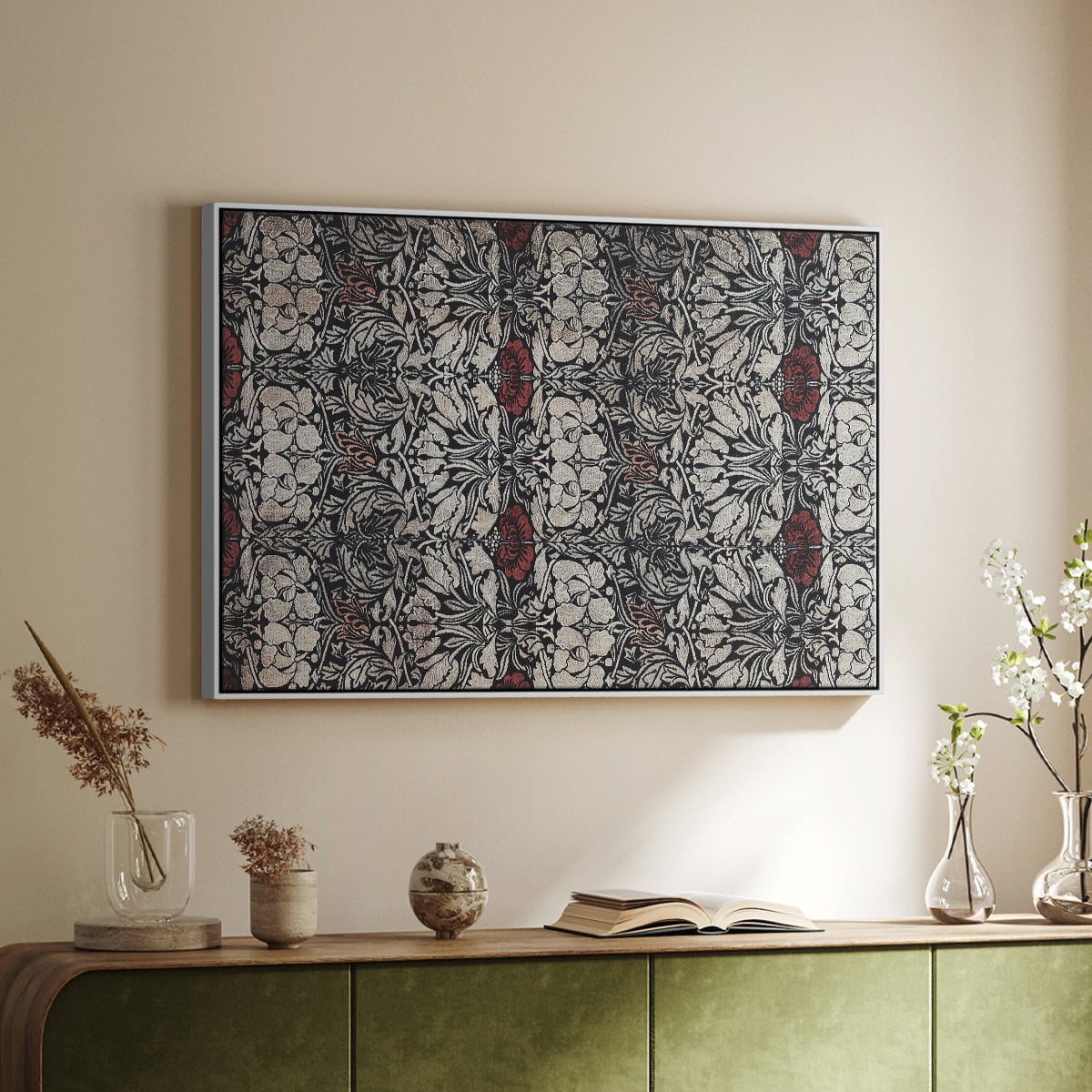 Vintage Abstract Print-XXII Framed in White Wood Gallery Wrapped Canvas 27 in. x 41 in.