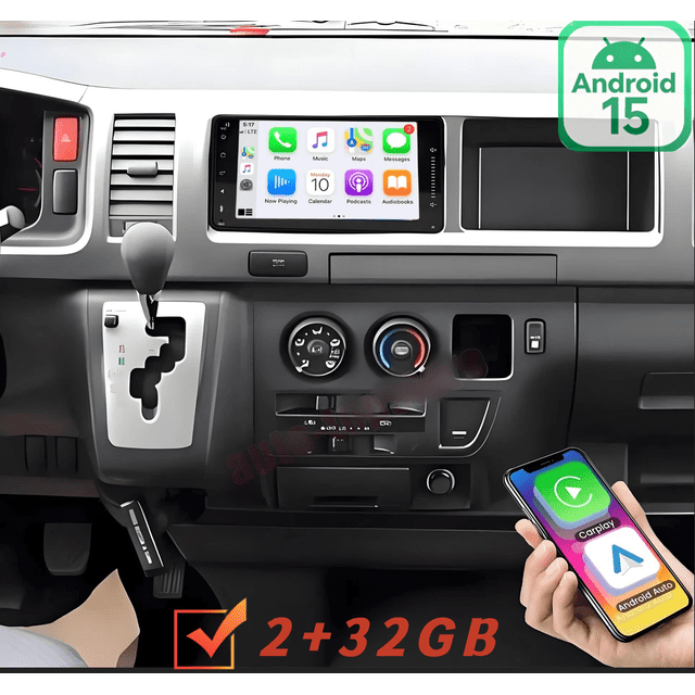 Car Stereo Radio for Toyota Hiace 2004 2005-2019, Android 15 , 7 Inch Touchscreen Radio with Wireless CarPlay & Android Auto, 2+32GB, Includes AHD Backup Camera & Microphone