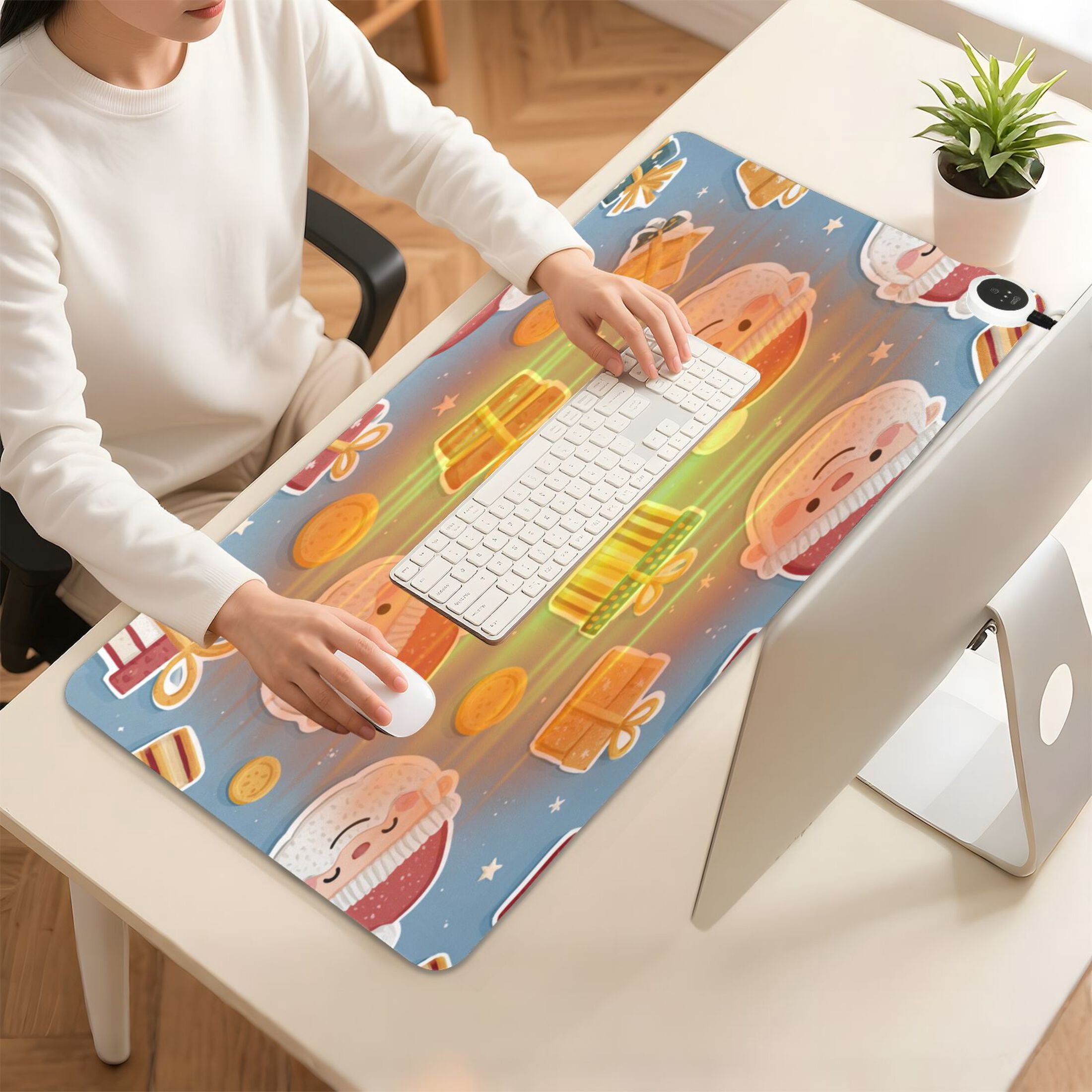 Large Heated Desk Mat Mouse Pad 31.5"x13"PU Leather Graphene Heating Desk Warmer with 3 Temperature Settings 110V US Plug Non-Slip Warm Pad for Home, Office, and Gaming Santa Claus Gifts and Coins