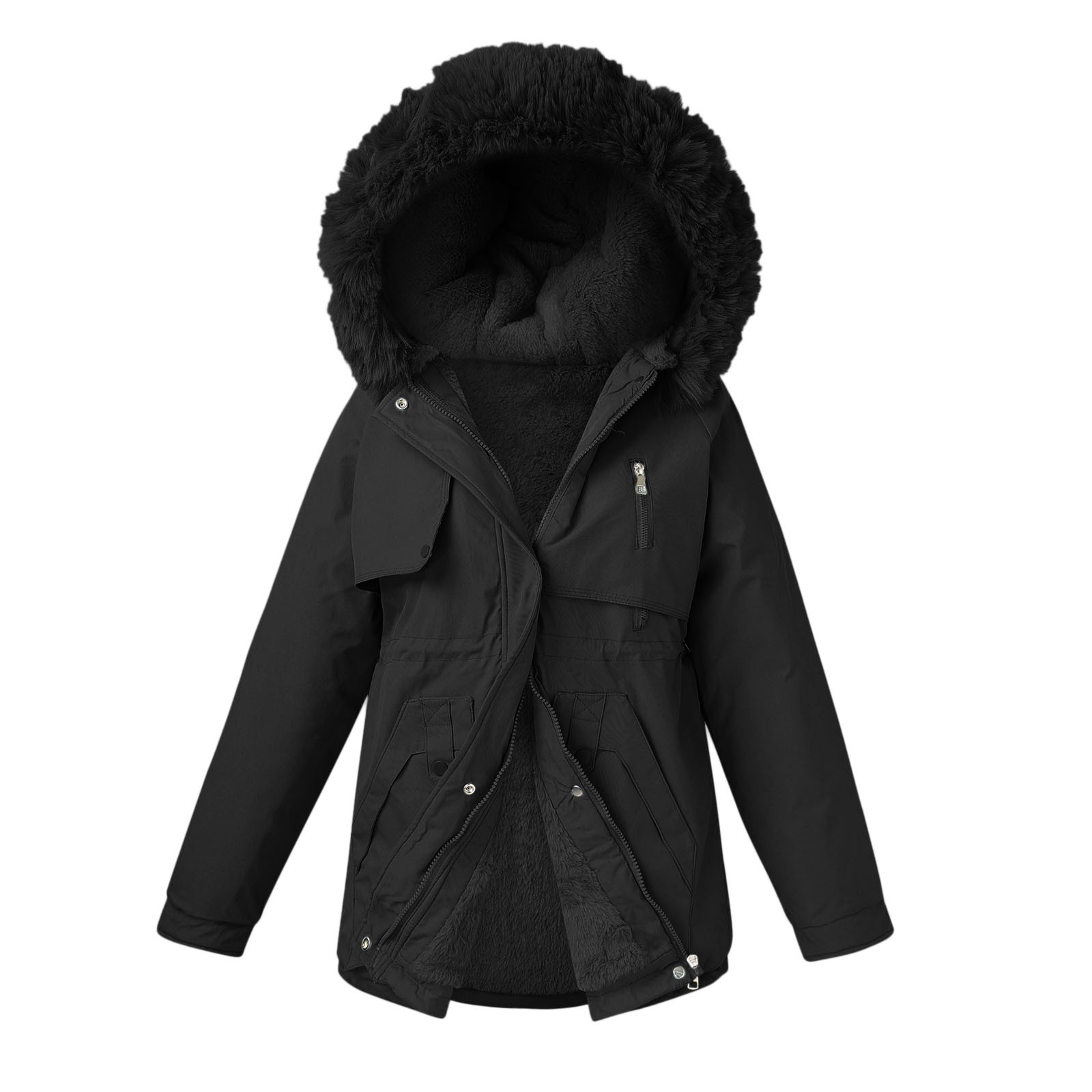 Short Work Jackets for Women Jackets for Woman Women Winter Coat Lapel Collar Long Sleeve Jacket Vintage Thicken Coat Jacket Warm Hooded Thick Padded Outerwear Big Impossibly Light Jacket - image 1 of 4