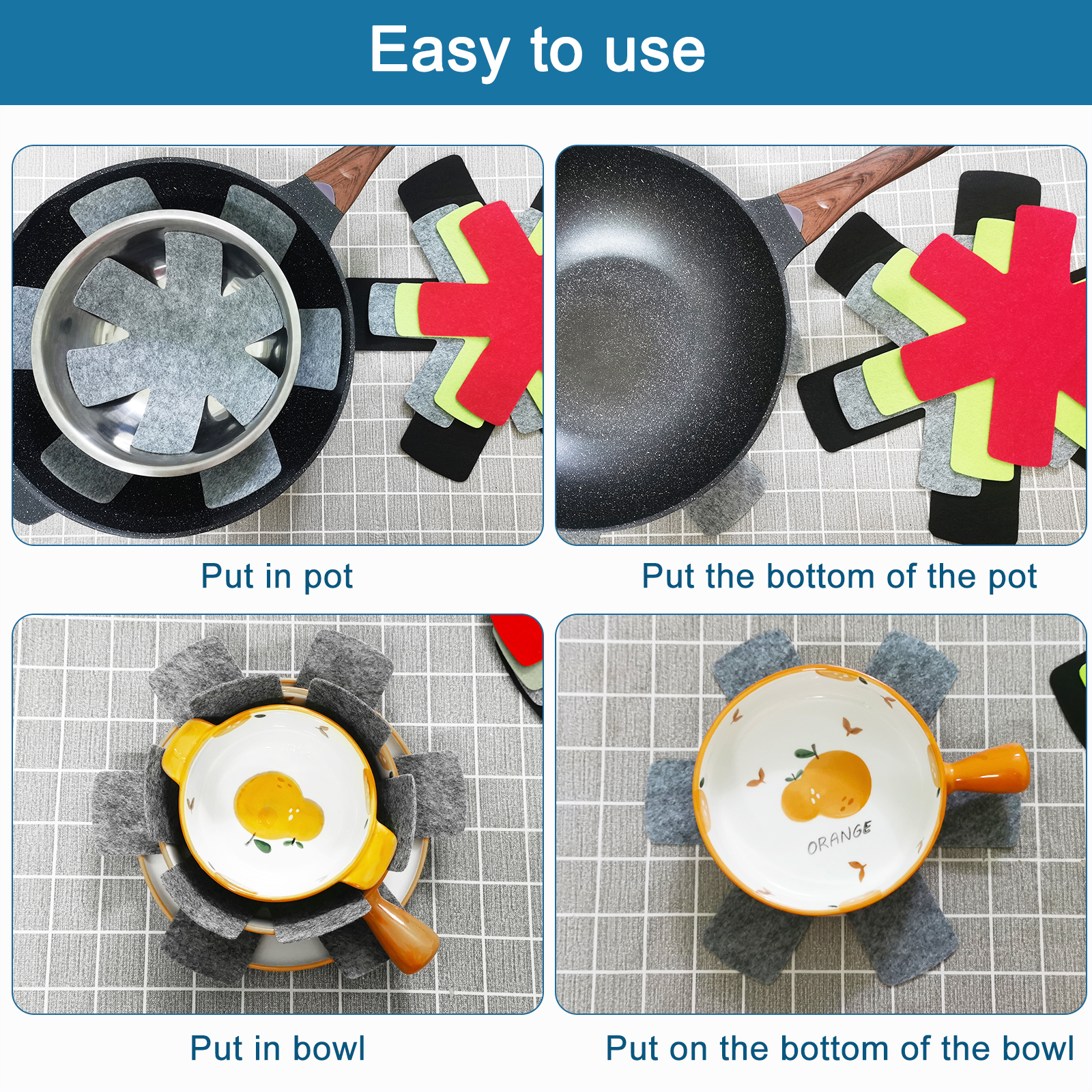Kevenal Felt Pot And Pan Protectors - Set Of 6 Gray Stackable Pads For Scratch & Noise Protection - View #9