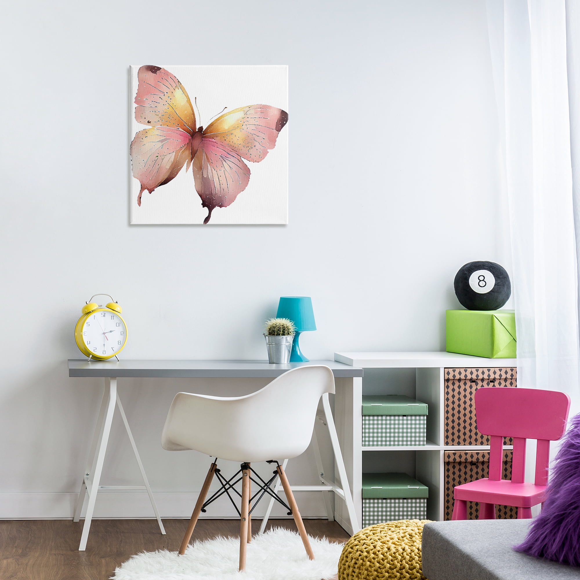 Stupell Industries Chic Pink Butterfly Animals Painting Wrapped Canvas Art Print Wall Art, 24 x 24