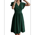 thumbnail image 3 of Robe Midi d'Été 2025 Printemps Col en V Cocktail Invitée de Mariage Coupe Évasée et Robes Évasées Vert P, 3 of 7