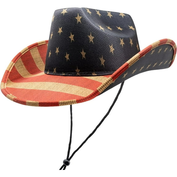 Windy City Novelties Vintage American Flag Cowboy Hat - Show Your Patriotism with Our Western Style Tea Stained Hat for unisex in The USA, Perfect for Fourth of July and Summer Parties