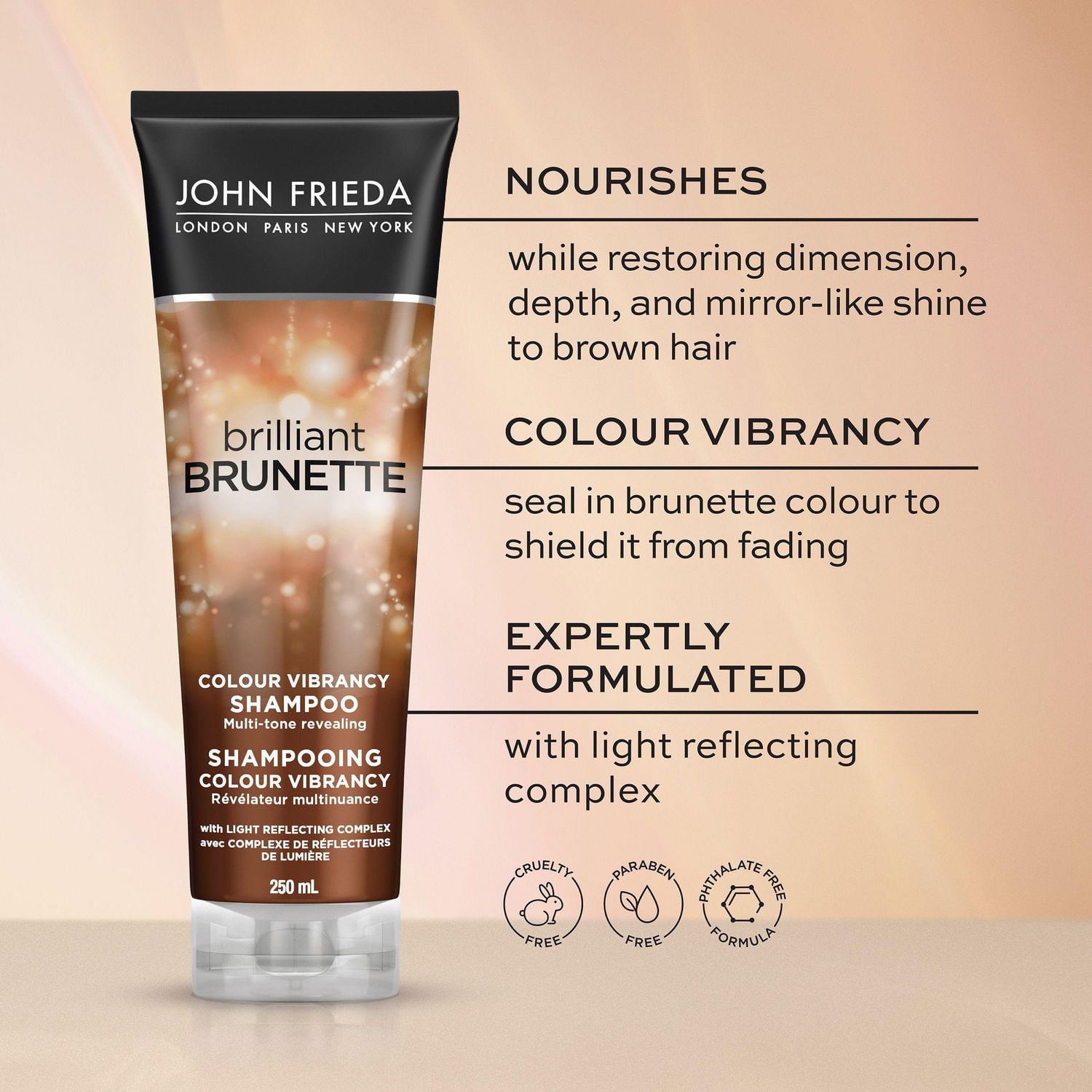 John Frieda Brilliant Brunette Colour Vibrancy Shampoo for Restored Tone and Texture, Shampoo | 250 mL