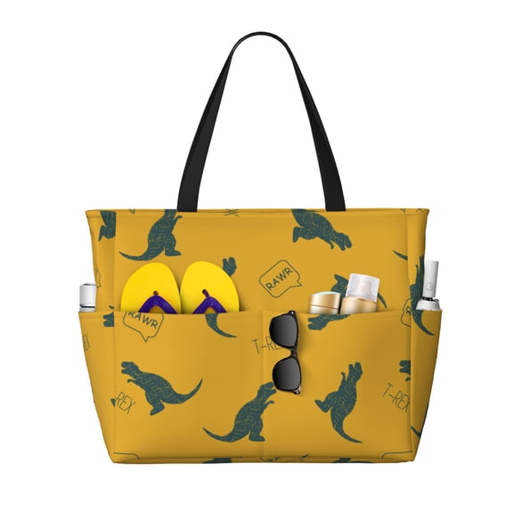 PAYOHTO Childrens Pattern Dinosaur Large Beach Tote Bags for Womens Mens Sandproof Swim Pool Bag with Zipper for Travel Vacation