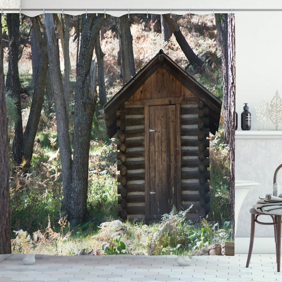 Ambesonne Outhouse Shower Curtain, Cottage Spring Woods, 69"Wx70"L, Dark Brown Green