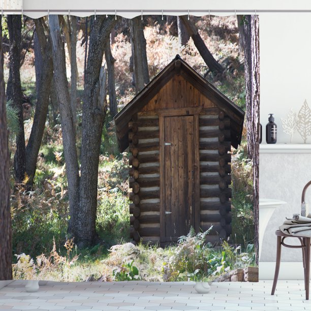 Outhouse Shower Curtain, Wooden Primitive Life Barn Shed in Spring
