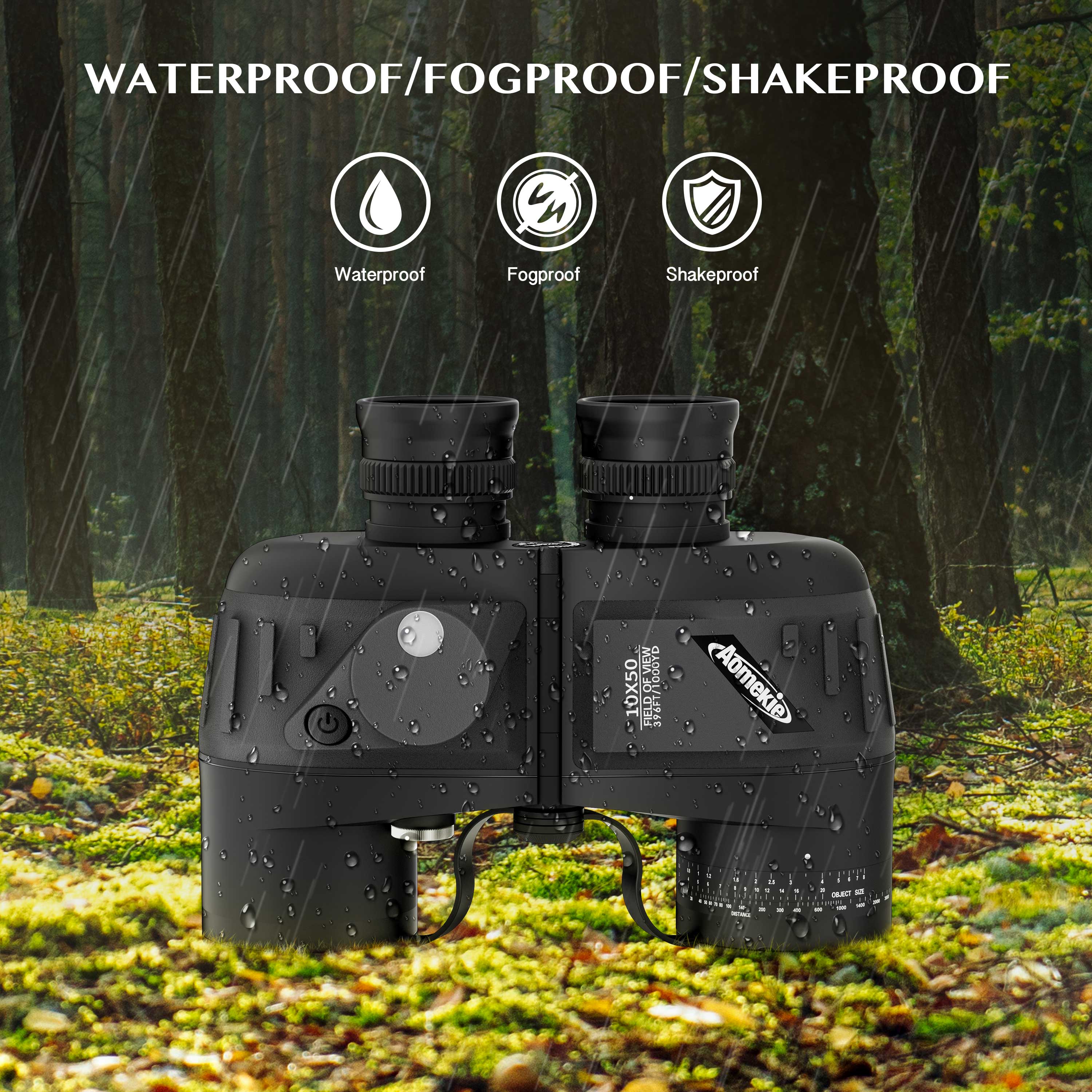 10x50 Binoculars HD High Power Binoculars FMC Lens for Adults Marine Military with Rangefinder Compass BAK4 Prism