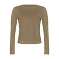thumbnail image 4 of Womens Tops Crew Neck Tops Khaki Long Sleeve Tshirts Shirts for Womens Basic Tops Womens Fall Clothes, 4 of 4