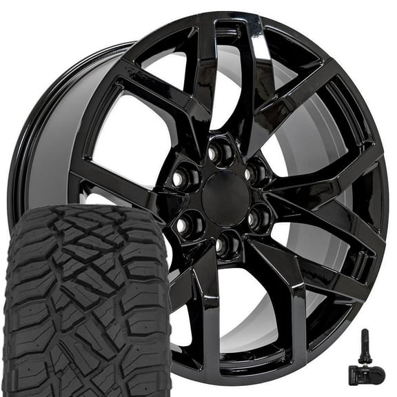 OE Wheels CV66 20 Inch Rims and Tires Fit Suburban 1500 Z71 Style 6x139.7 20x9 Gloss Black - Hollander 14076 - TerraMax RT 275/55-20 (Set of 4)