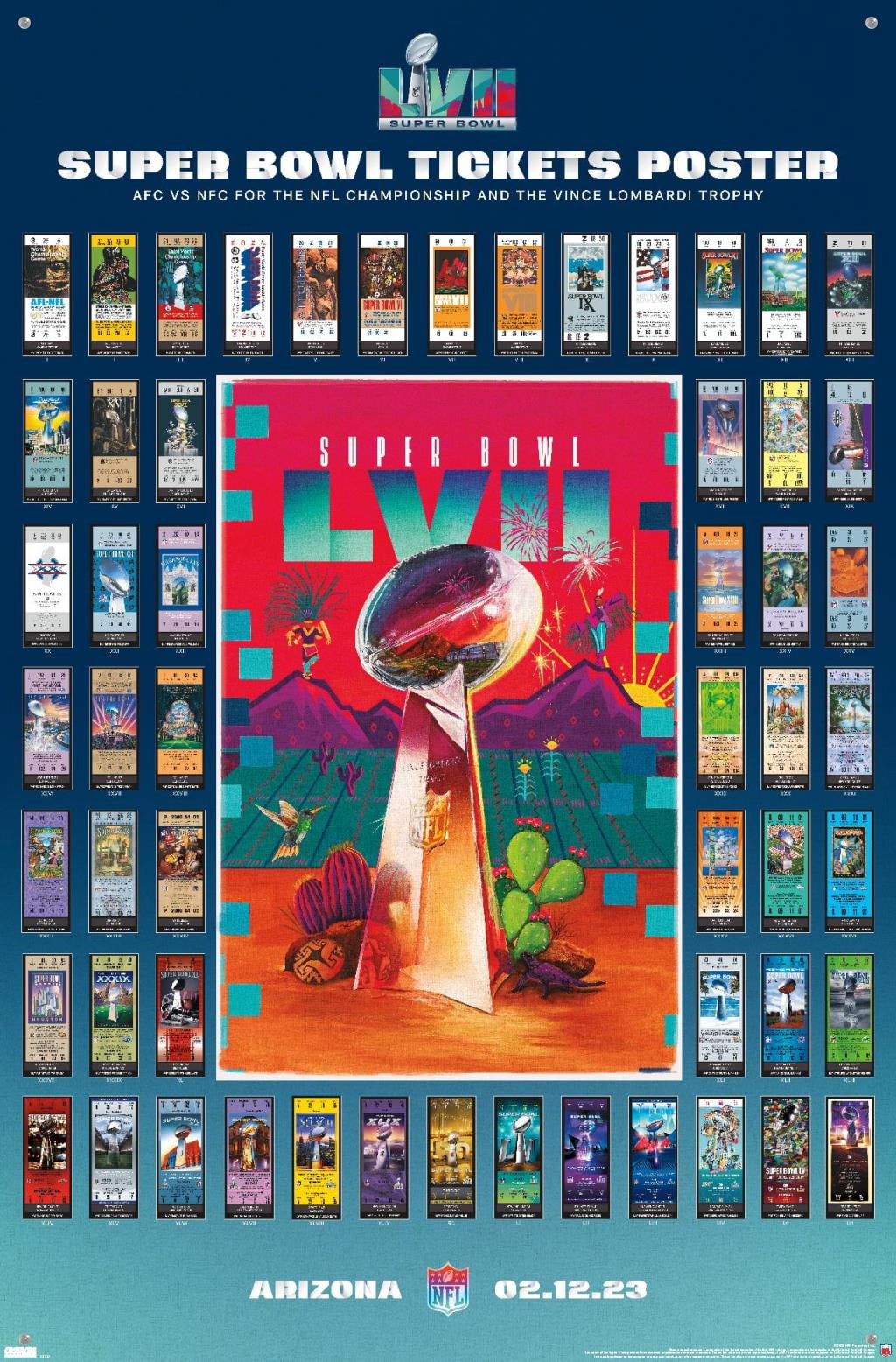 NFL League - Super Bowl LVII Ticket Collage Wall Poster with Pushpins, 22.375" x 34"