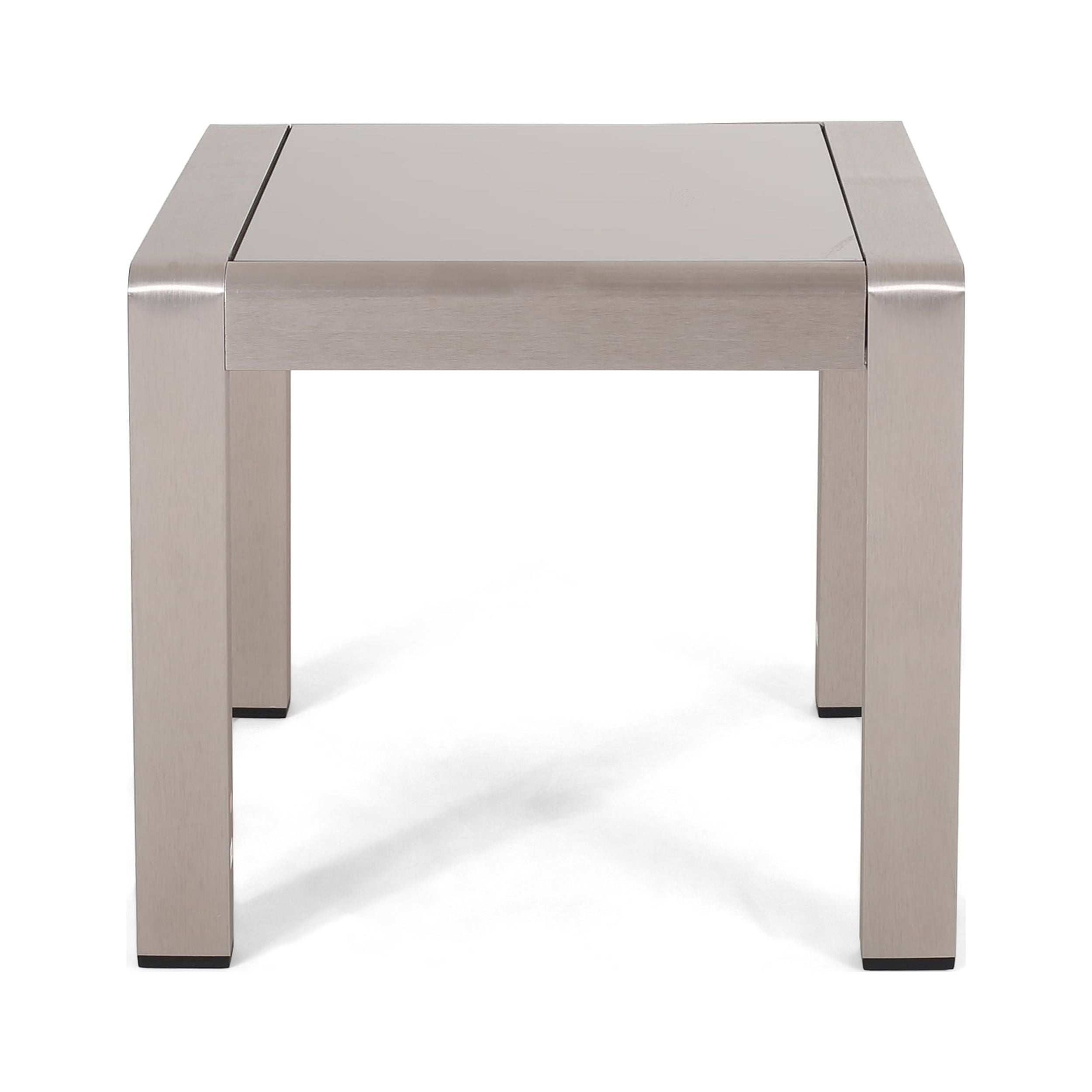 Miller Coral Outdoor 4 Seater Aluminum Chat Set with 2 Side Table, Silver and Khaki