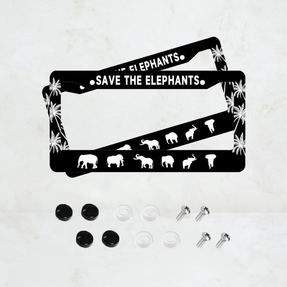 2PC Saving the Elephants License Plate Prame Aluminum Rust-Proof Auto Parts License Plate Decorative Screws Fit Standard 2 Holes U.S. License Plate, 2.2x 6.3 Inch