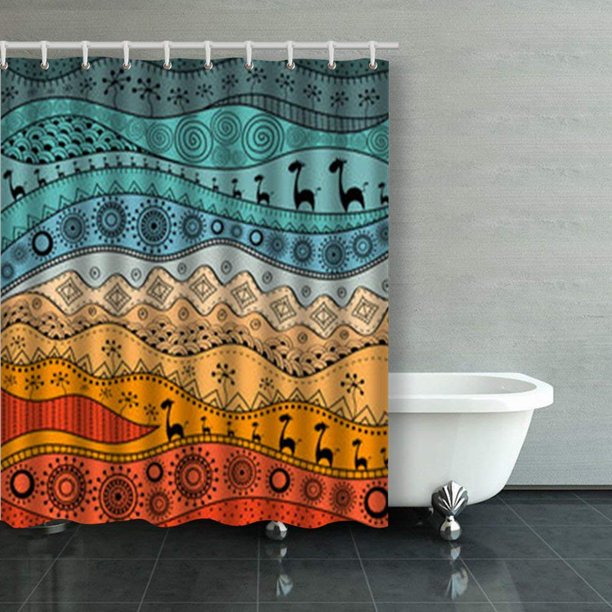 BPBOP African Handdrawn Ethno Pattern Tribal Shower Curtains Bathroom Curtain 60x72 Inch