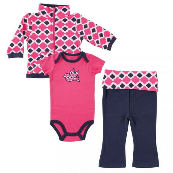 Yoga Sprout Baby and Toddler Girl Cotton Hoodie, Bodysuit or Tee Top, and Pant, Bird Baby, 0-3 Months