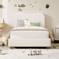 thumbnail image 2 of Tamaño individual-size platform marco de cama: metal frame con strong de madera slats, sherpa fabric forrado, cabecero included, no box spring, noise-free, beige & blanca, 2 of 8